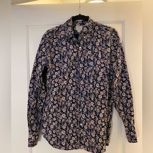 J crew men’s floral navy longsleeve button down formal shirt, never worn size M